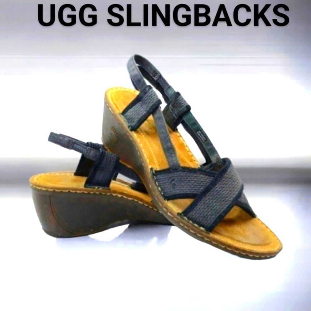 UGG AUSTRALIA Blue Leather Sling back Wedge Sandal. SIZE 10